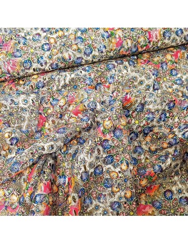 Tissu, Dentelle Fleurie, Multicolore, Laize 150 cm, 100% Polyester