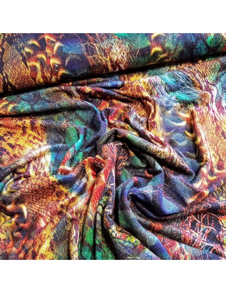 Tissu, Jersey de Viscose, Motif Illumination Multicolore, Laize 150 cm, Viscose Stretch Oeko-Tex