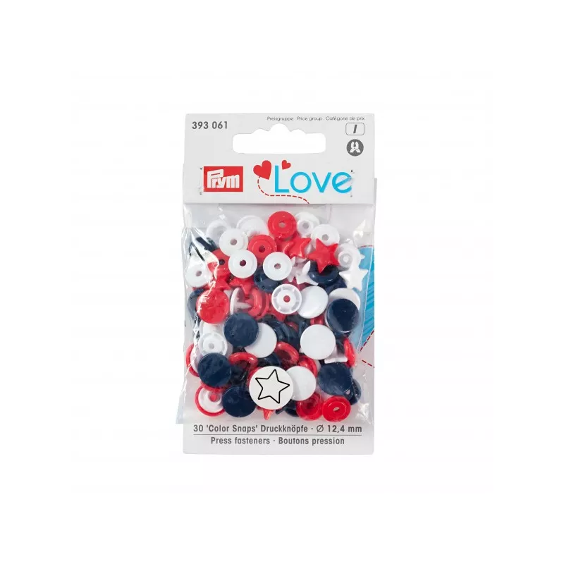 Bouton pression Color, Prym Love, étoile, 12,4mm, rouge/blanc/bleu marine