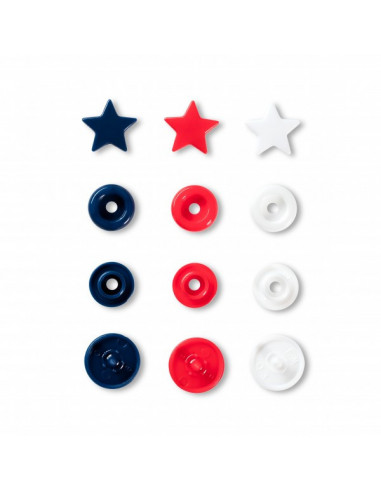 Bouton pression Color, Prym Love, étoile, 12,4mm, rouge/blanc/bleu marine