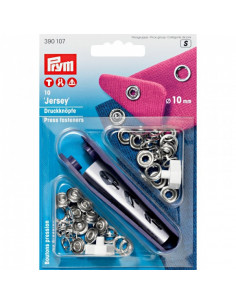 Bouton pression sans couture « Jersey », anneau denté, 10mm, argenté