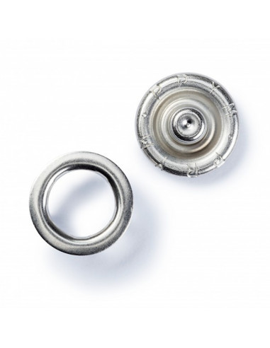 Bouton pression sans couture « Jersey », anneau denté, 10mm, argenté