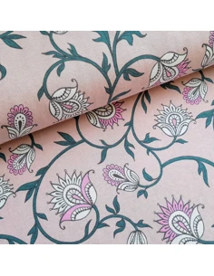 Tissu, Jersey de Coton Imprimé Fleuri Magique, Rose Poudré Solaire, Laize 150 cm, Coton Stretch Oeko-Tex