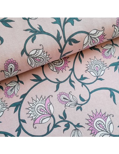 Tissu, Jersey de Coton Imprimé Fleuri Magique, Rose Poudré Solaire, Laize 150 cm, Coton Stretch Oeko-Tex