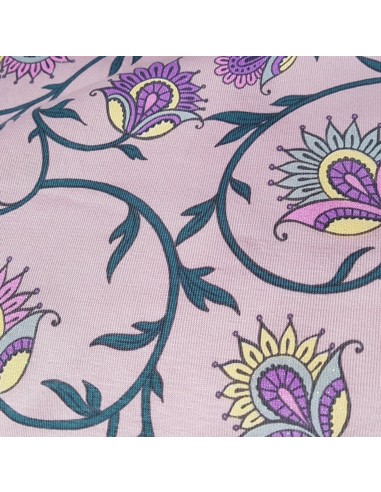 Tissu, Jersey de Coton Imprimé Fleuri Magique, Rose Poudré Solaire, Laize 150 cm, Coton Stretch Oeko-Tex