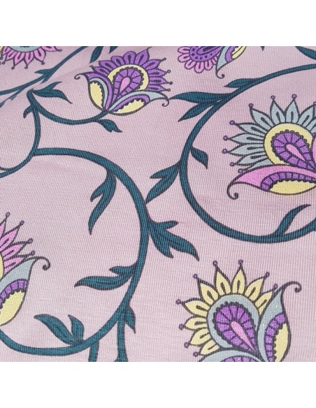 Tissu, Jersey de Coton Imprimé Fleuri Magique, Rose Poudré Solaire, Laize 150 cm, Coton Stretch Oeko-Tex
