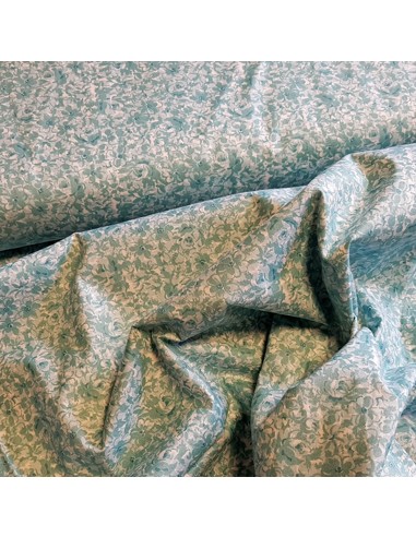Tissu, Popeline de Coton Fleurie, Bleu Turquoise, Laize 150 cm, 100% Coton 118g/m²