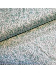 Tissu, Popeline de Coton Fleurie, Bleu Turquoise, Laize 150 cm, 100% Coton 118g/m²