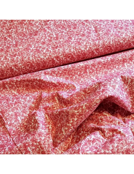 Tissu, Popeline de Coton Fleurie, Bois de Rose, Laize 150 cm, 100% Coton 118g/m²