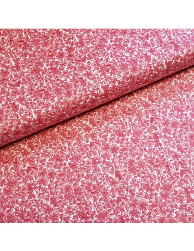 Tissu, Popeline de Coton Fleurie, Bois de Rose, Laize 150 cm, 100% Coton 118g/m²