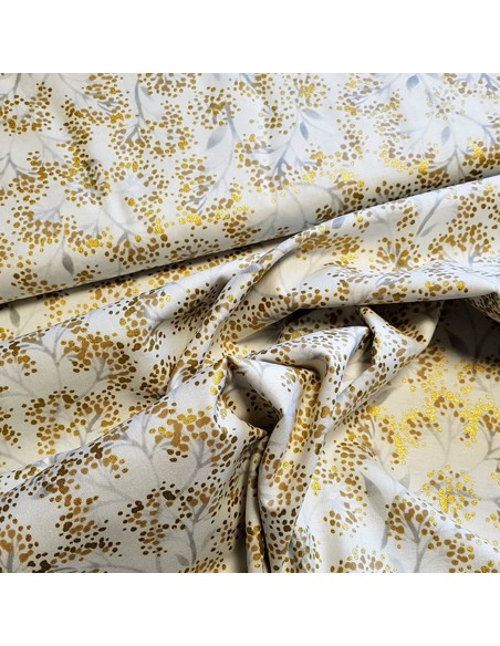 Tissu, Coton Patchwork Fleuri, Écru et Doré, Laize 112 cm, 100% Coton