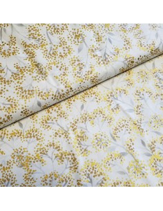 Tissu, Coton Patchwork Fleuri, Écru et Doré, Laize 112 cm, 100% Coton