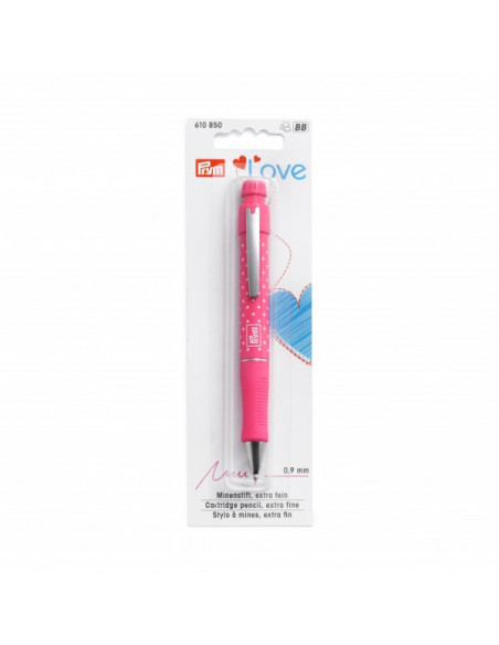 Stylo à mines Prym Love avec 2 mines en fuchsia