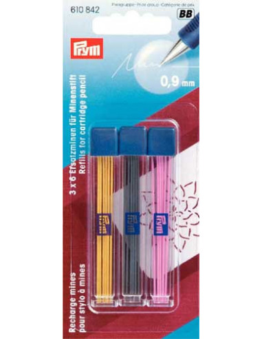 Recharges pour stylo à mines, Ø 0,9mm, assorties par couleurs