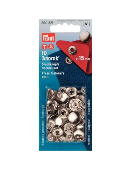Recharge boutons pression Prym Anorak 15 mm | Zephyr Tissus