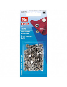 Boutons pression sans couture, Mini, 8mm, argenté