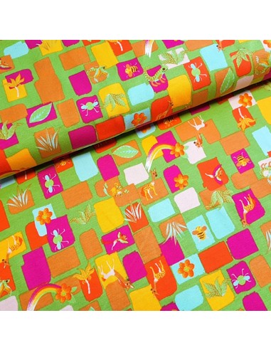 Tissu, Jersey de Coton Imprimé Animaux Mignons, Vert Pomme, Laize 150 cm, Coton Stretch Oeko-Tex