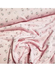 Tissu, Jersey de Coton Imprimé Petits Jouets, Rose Doux, Laize 150 cm, Coton Oeko-Tex 2