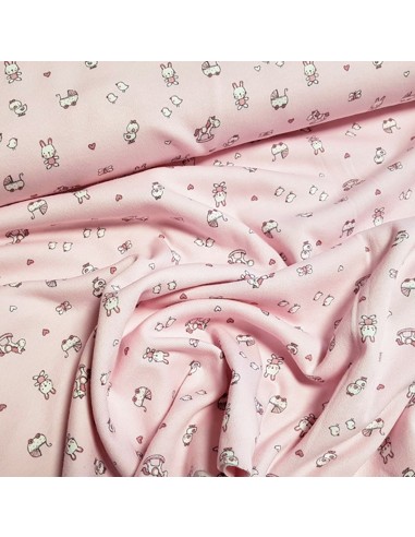 Tissu, Jersey de Coton Imprimé Petits Jouets, Rose Doux, Laize 150 cm, Coton Oeko-Tex