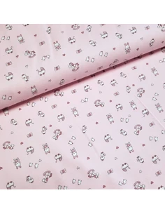 Tissu, Jersey de Coton Imprimé Petits Jouets, Rose Doux, Laize 150 cm, Coton Oeko-Tex