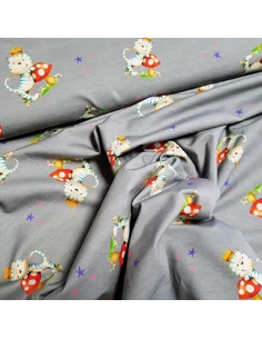 Tissu, Jersey de Coton Imprimé Chatons Princes, Gris Royal, Laize 150 cm, Coton Stretch Oeko-Tex 2