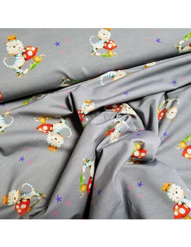 Tissu, Jersey de Coton Imprimé Chatons Princes, Gris Royal, Laize 150 cm, Coton Stretch Oeko-Tex