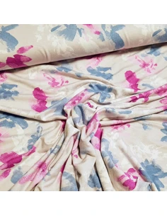 Tissu, Jersey, Fleurs Abstraites Beige, Laize 150 cm, Viscose Stretch Oeko-Tex 2
