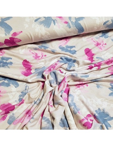 Tissu, Jersey, Fleurs Abstraites Beige, Laize 150 cm, Viscose Stretch Oeko-Tex