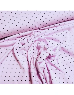 Tissu, Jersey de Coton Imprimé Petits Pois, Rose Poudré et Noir, Laize 150 cm, Coton Stretch Oeko-Tex 2