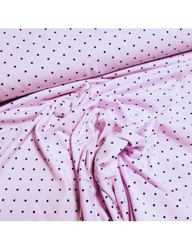 Tissu, Jersey de Coton Imprimé Petits Pois, Rose Poudré et Noir, Laize 150 cm, Coton Stretch Oeko-Tex