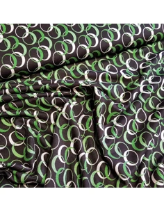 Tissu, Jersey de Coton Imprimé Cercles, Vert, Blanc et Noir, Laize 150 cm, Coton Stretch Oeko-Tex 2