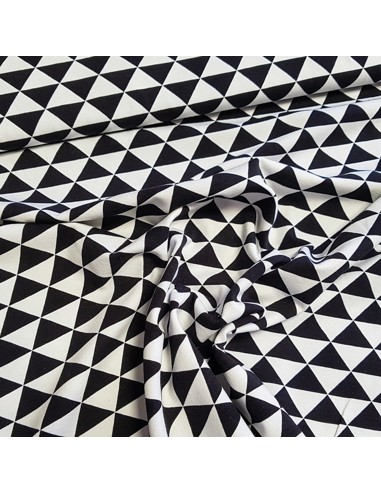 Tissu, Jersey de Coton Imprimé Triangles, Black and White, Laize 150 cm, Coton Stretch Oeko-Tex