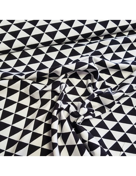 Tissu, Jersey de Coton Imprimé Triangles, Black and White, Laize 150 cm, Coton Stretch Oeko-Tex