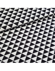 Tissu, Jersey de Coton Imprimé Triangles, Black and White, Laize 150 cm, Coton Stretch Oeko-Tex