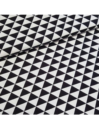 Tissu, Jersey de Coton Imprimé Triangles, Black and White, Laize 150 cm, Coton Stretch Oeko-Tex