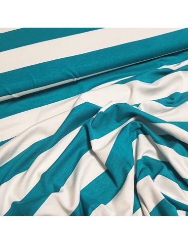 Tissu, Jersey Rayures, Turquoises et Blanches, Laize 150 cm, Viscose Stretch Oeko-Tex
