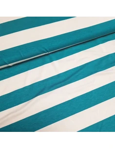 Tissu, Jersey Rayures, Turquoises et Blanches, Laize 150 cm, Viscose Stretch Oeko-Tex