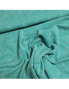 Tissu, Jersey de Coton Imprimé Petits Pois, Blanc sur Bleu Turquoise, Laize 150 cm, Coton Stretch Oeko-Tex 2