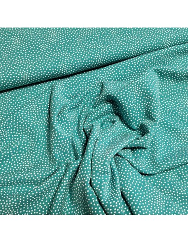 Tissu, Jersey de Coton Imprimé Petits Pois, Blanc sur Bleu Turquoise, Laize 150 cm, Coton Stretch Oeko-Tex