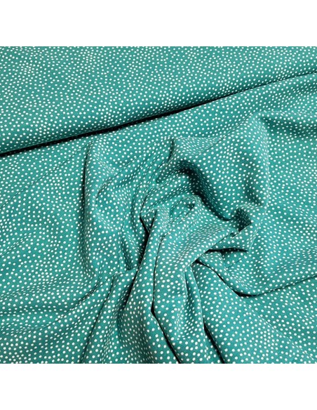 Tissu, Jersey de Coton Imprimé Petits Pois, Blanc sur Bleu Turquoise, Laize 150 cm, Coton Stretch Oeko-Tex