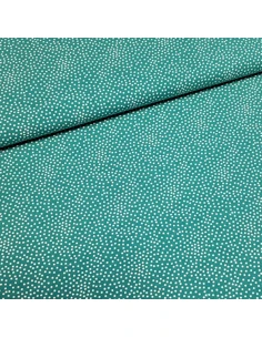 Tissu, Jersey de Coton Imprimé Petits Pois, Blanc sur Bleu Turquoise, Laize 150 cm, Coton Stretch Oeko-Tex