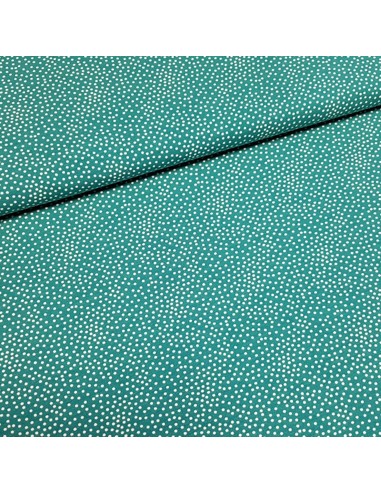 Tissu, Jersey de Coton Imprimé Petits Pois, Blanc sur Bleu Turquoise, Laize 150 cm, Coton Stretch Oeko-Tex