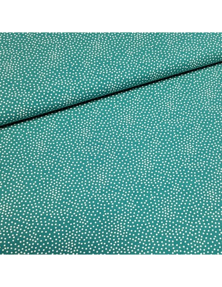 Tissu, Jersey de Coton Imprimé Petits Pois, Blanc sur Bleu Turquoise, Laize 150 cm, Coton Stretch Oeko-Tex