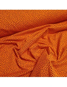 Tissu, Jersey de Coton Imprimé Gouttes, Orange et Noir, Laize 150 cm, Coton Stretch Oeko-Tex 2