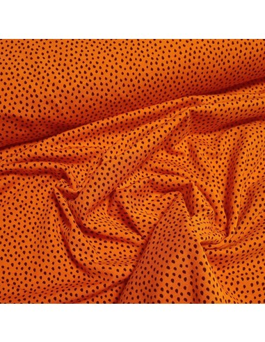 Tissu, Jersey de Coton Imprimé Gouttes, Orange et Noir, Laize 150 cm, Coton Stretch Oeko-Tex