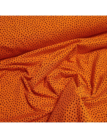 Tissu, Jersey de Coton Imprimé Gouttes, Orange et Noir, Laize 150 cm, Coton Stretch Oeko-Tex