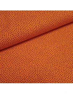 Tissu, Jersey de Coton Imprimé Gouttes, Orange et Noir, Laize 150 cm, Coton Stretch Oeko-Tex