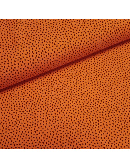 Tissu, Jersey de Coton Imprimé Gouttes, Orange et Noir, Laize 150 cm, Coton Stretch Oeko-Tex