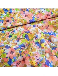 Tissu, Mousseline Imprimé Floral Multicolore, Laize 150 cm, 100% Polyester 2