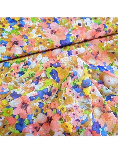 Tissu, Mousseline Imprimé Floral Multicolore, Laize 150 cm, 100% Polyester